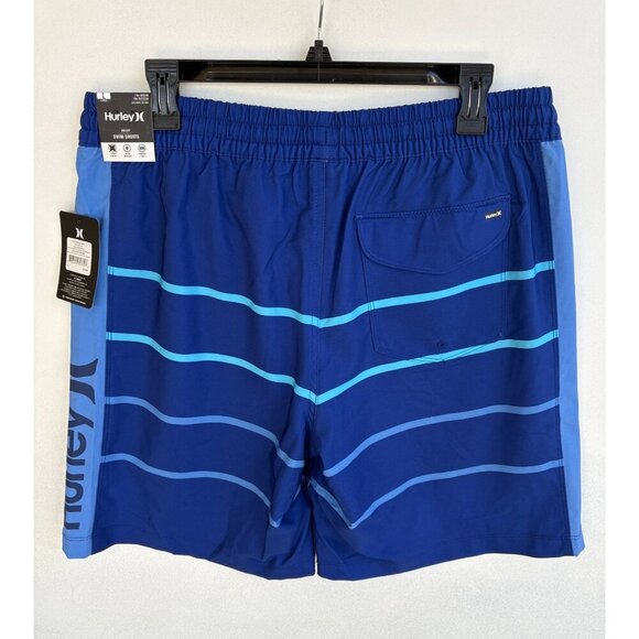 Hurley Mens Blue Striped Volley Swim Shorts Size L - Picture 2 of 7